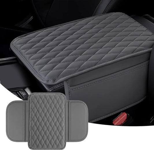 Car Center Console Cover, Upgraded Leather Arm Rest Cover for Car SUV, Car Middle Armrest Console Cover with 2 Storage Bags Scratch Resistant Waterproof Universal Car Accessories (Gray)
