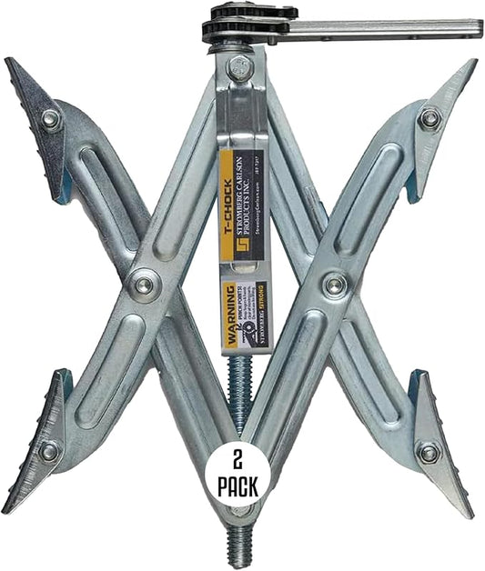 Stromberg Carlson JBP-T217.2 Tandem Axle T-Chock - Heavy Duty RV Wheel Chocks & Tire Stabilizers - Camper Wheel Chock Scissor Stabilizers for RVs, Trailers, and Campers- Fits Tires 2"-17" Apart 2-Pack