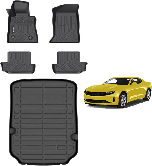 AIPOIL® Floor Mats & Cargo Liner Set for 2016-2024 Chevrolet Camaro All Weather Protection TPE Anti-Slip Automotive Full Set Custom Car Mats Accessories - Black