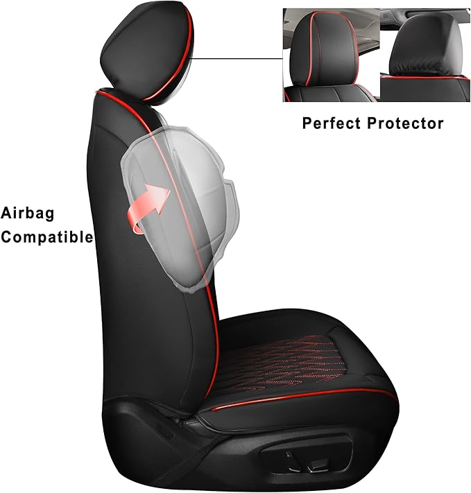 Huidasource Car Seat Covers, Waterproof Leather Vehicle Cushion Covers, Universal Fit Most Car Sedan SUV Pickup Truck, Fit for Jeep Acura Honda Civic Nissan Mazda Dodge Buick (Full Set/Black&Red)