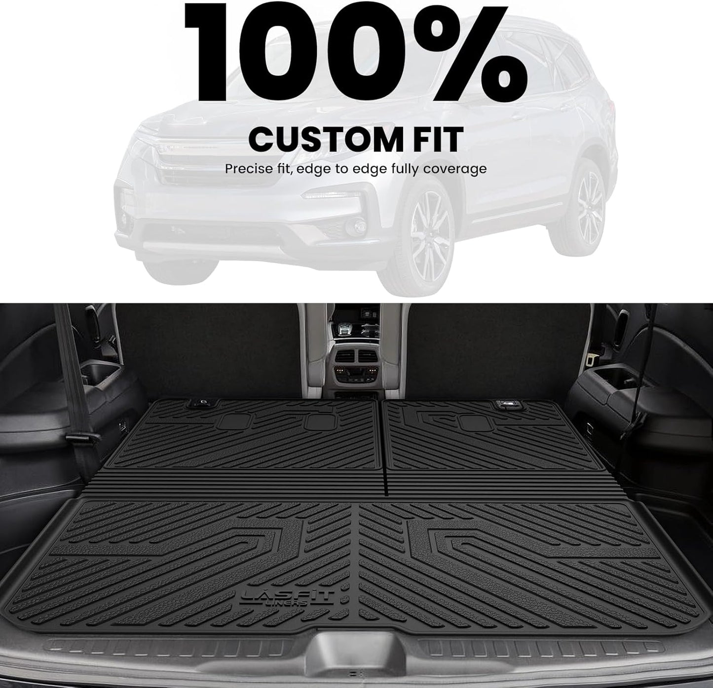 LASFIT Trunk Mat with Backrest Mat for Honda Pilot 2016-2023 2024 2025, All Weather TPE Custom Fit Pilot Cargo Mat Cargo Liner Cargo Tray Trunk Liner Trunk Tray with Seatback Cover, Black