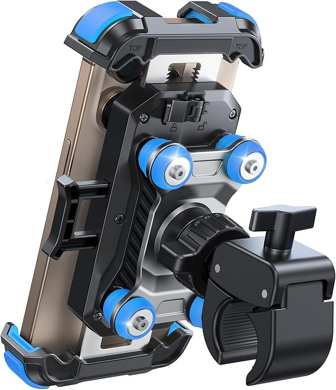 JOYROOM Motorcycle Phone Mount Holder - [Dual Vibration Dampener] 150mph Anti-Shock Phone Holder for Motorcycle [Upgrade Metal Handlebar Clamp] - Bicycle Bike Phone Holder Mount for 4.7-7" Phones,Blue