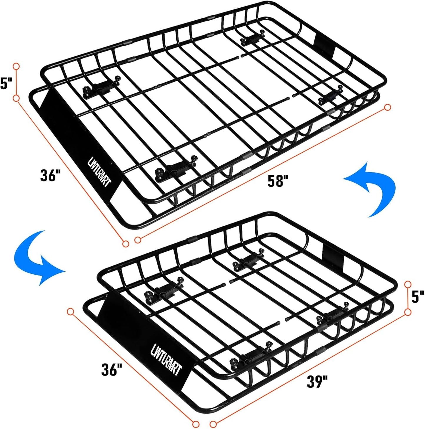 Heavy Duty 58"X36"X5" Roof Rack Basket Universal Rooftop Carrier With Waterproof Bag 18 Cubic Feet (54"X34"X17"), Cargo Net With Grabber