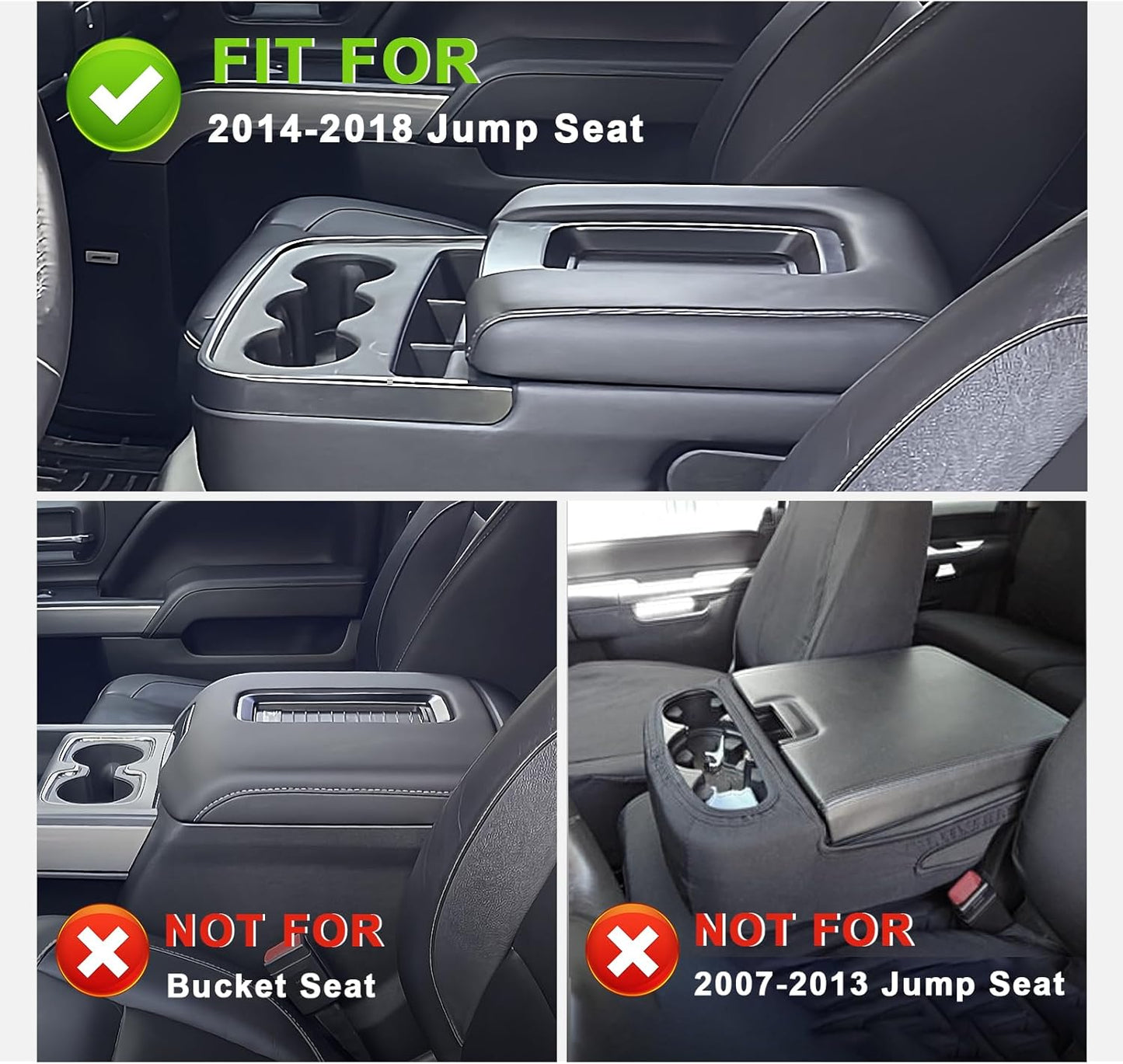 Muslogy Center Console Armrest Cover Compatible with Chevy Silverado & GMC Sierra 2014-2018 Comfort Armrest Pad Arm Rest Cushion Vegan Leather Protector Regular Thick(Jump Seat ONLY)