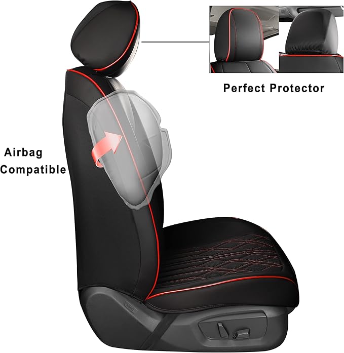 Huidasource Car Seat Covers Full Set, Leather Vehicle Cushion Covers, Universal Fit for Most Car Sedan SUV Pickup Truck, Fit for Acura Honda City Nissan Altima Mazda Hyundai (Full Set/Black&Red)