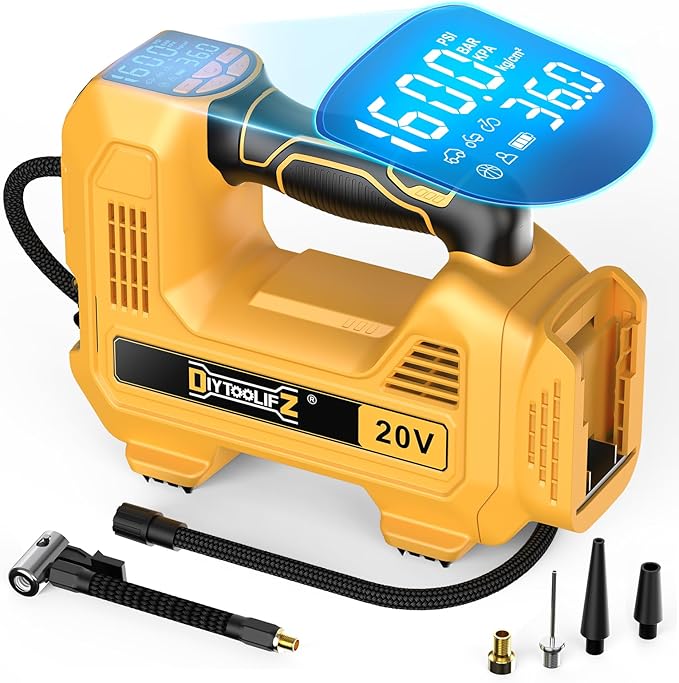 160PSI Cordless Tire Inflator Compatible with Dewalt 20V Air Compressor, Portable Air Pump Automatic Shut Off, LED Light, Digital Pressure Gauge for Cars Motorcycles Bike Ball(Bare Tool)