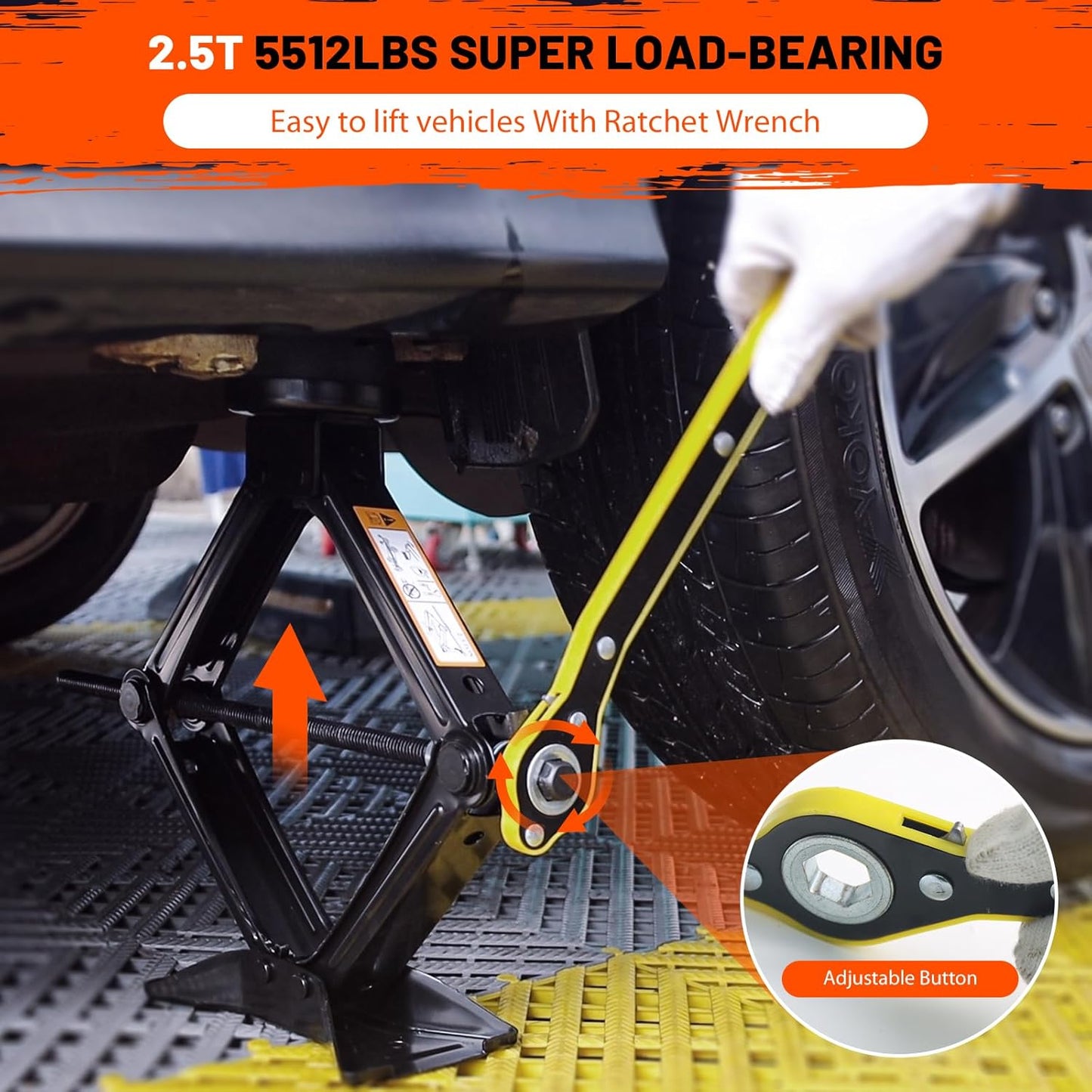 Universal Scissor Jack 2 Ton, 5.1"-16.9" Lifting Range Heavy Duty Car Jack Kit with Jack Pad, Portable Tire Changing kit with Lug Wrench, Tire Jack for Car SUV MPV