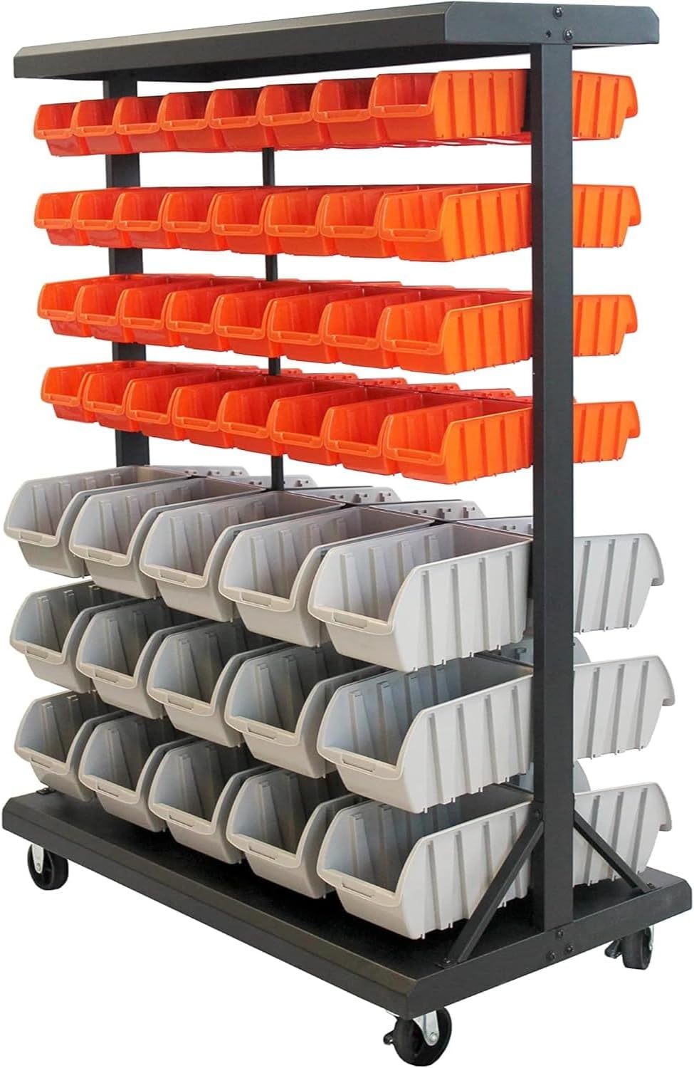 TRINITY EcoStorage 6-Tier Dual-Sided Rolling Bin Rack, 330 Pound Capacity, Includes 94 Organizer Bins, 19.75" x 35.5" x 48.5", Black