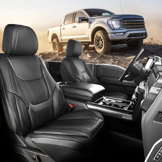 Coverland Custom Car Seat Covers Compatible with Avalanche, Ram 1500, Ram 2500 - Premium Leather Non-Slip Memory Foam Waterproof Interior Protector Front Seat-Black [See Size Chart-Size A43]
