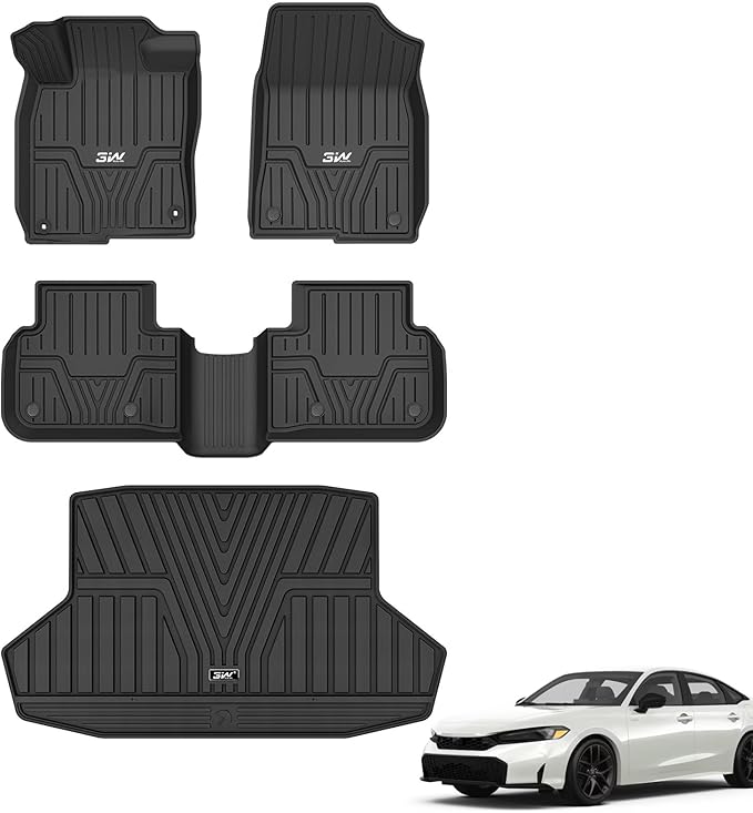 3W Floor Mats & Cargo Liner Fit for 2026 2025-2022 Honda Civic Sedan (Not Fit Hybrid/Manual/Hatchback), TPE Custom Fit Floor Liner and Trunk Full Set Car Mats