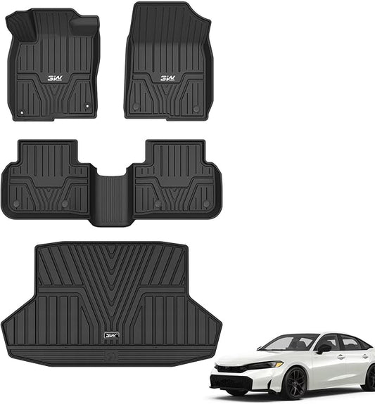 3W Floor Mats & Cargo Liner Fit for 2026 2025-2022 Honda Civic Sedan (Not Fit Hybrid/Manual/Hatchback), TPE Custom Fit Floor Liner and Trunk Full Set Car Mats