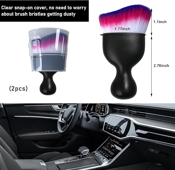 Alupee Car Detailing Brush, Curved Soft Bristles Auto Removal Dust Collectors, Universal Vehicle Dashboard, Air Conditioner Vents etc RV Interior Cleaning Tool Accessories (Black-White/Red/Blue)