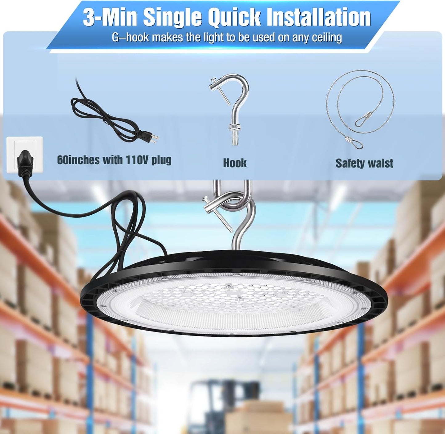 4 Pack 240W UFO Led High Bay Light Fixture,120VAC,40000LM,5000K Daylight Commercial Shop Bay Lighting,[1050W MH/HPS Equiv.] US Plug Area Lighting for Garage/Warehouse/Barn/Gym/Factory/Workshop