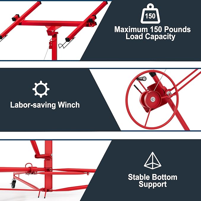 16FT Drywall Lift Sheetrock Lift, Drywall Lift Panel Hoist with Telescopic Arm, 150LBS Capacity, Drywall Jack Lift for Home Improvement Classic, 4'x16' Panel Size, Bright Red, Steel