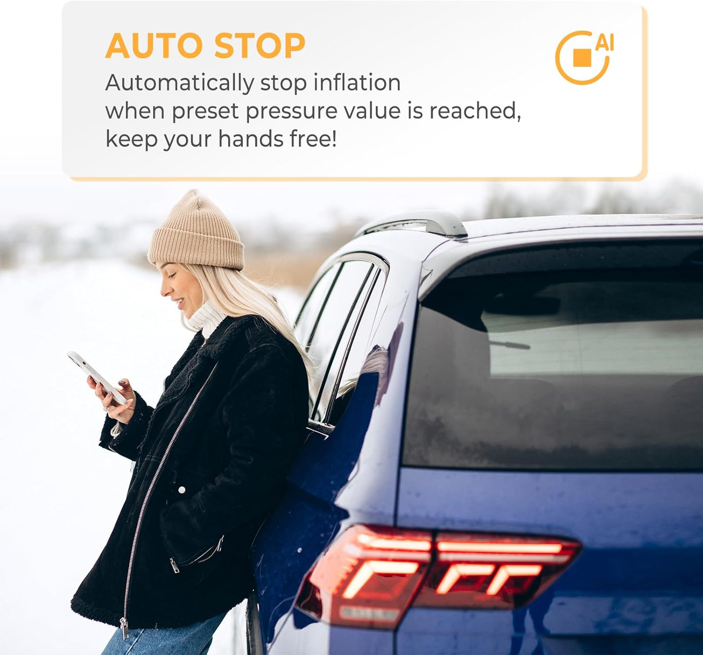 AP22 Tire Inflator Portable Air Compressor, 150 PSI Faster Inflation Cordless Air Pump, Dual Power & Digital LCD Display, Auto Shut-Off, Tire Inflator for Car, Bicycle, Motorcycle, Ball