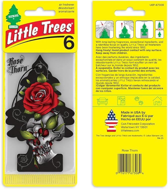 LITTLE TREES Car Air Freshener | Hanging Tree Provides Long Lasting Scent for Auto and Home | Rose Thorn, 24 Air Fresheners
