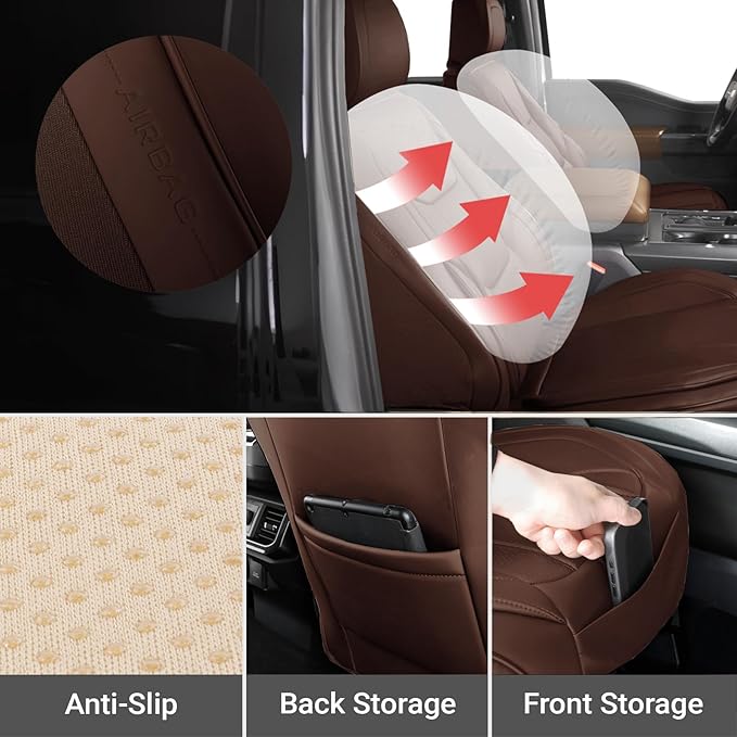 Coverland Custom Fit Car Seat Covers for Truck Compatible with [2004-2008 Ford F150 Super Cab, Regular Cab] Premium Waterproof Non-Slip Interior Seat Protector [Front Dark Brown - Size Chart A115]