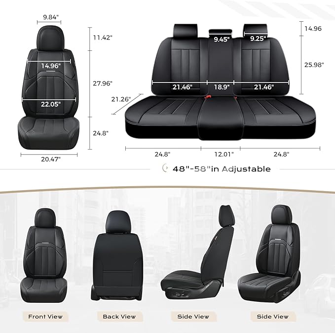 Coverado Car Seat Cover, Cover for Cars Full Seat, Premium Leather, Universal Fit Waterproof Seat Protectors, Car Seat Cushion Non-Slip for Most Cars-Black