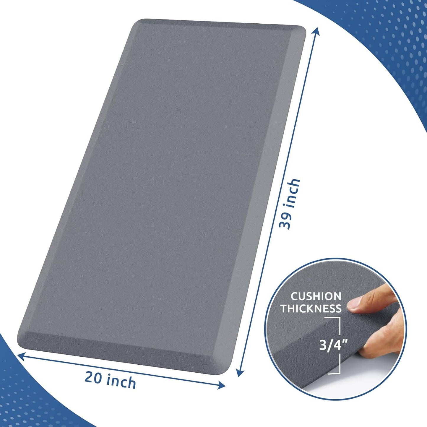 KitchenClouds Kitchen Mat Cushioned Anti Fatigue Rug 20"x39" Waterproof, Non Slip, Standing and Comfort Desk/Floor Mats for House Sink Office (Grey,0.8inch)