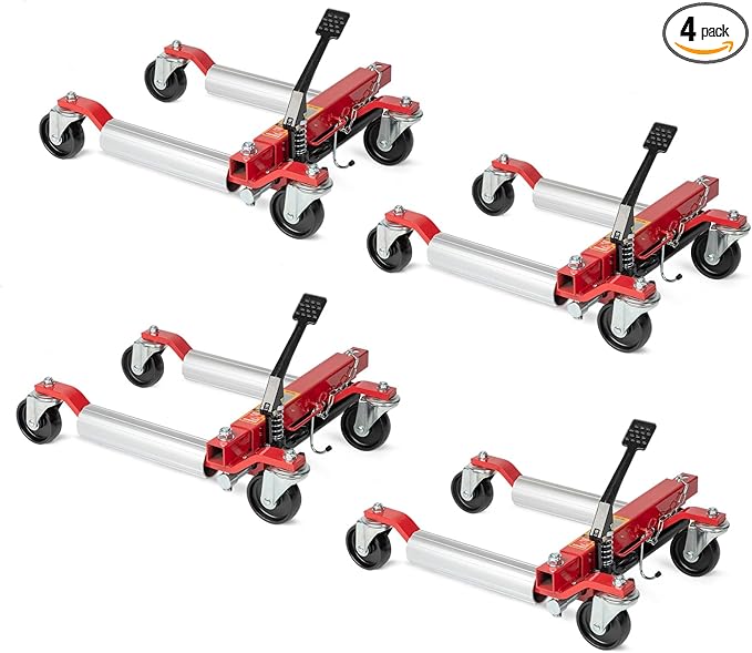 TUFFIOM Car Wheel Dolly Jack Set of 4, Hydraulic 6000-lbs Car Skates, 12'' Wheel Vehicle Positioning Jack, Heavy Duty Rollers with Foot Pedal for Tire Auto Repair Moving, Red