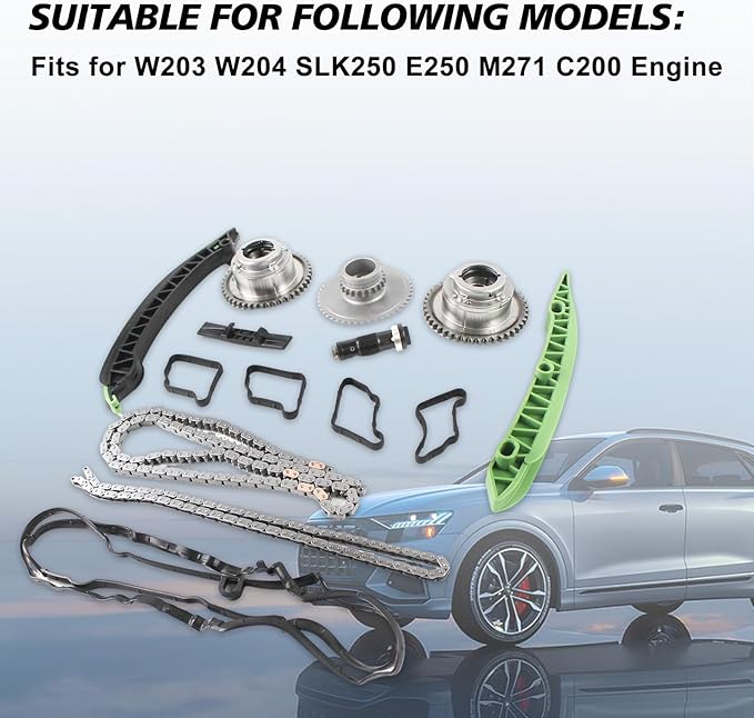 2710501400 2710501500 Timing Chain Kit with Camshaft Adjuster Fits for Mercedes W203 W204 SLK250 E250 M271 C200 Chain Timing Tool Replacement OE 2710500116 2710500911 A2710503347 A2710502547