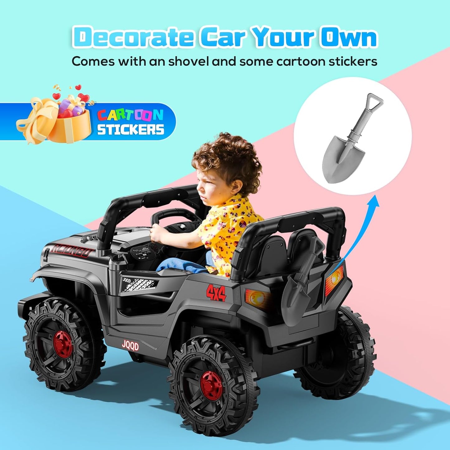 SEALIGHT 12V Kids Ride On Car Truck w/Parent Remote Control, Children Ride On Toy Toddler Electric Vehicle with Double Doors/Safety Belt/LED Lights/Music Player/Bluetooth