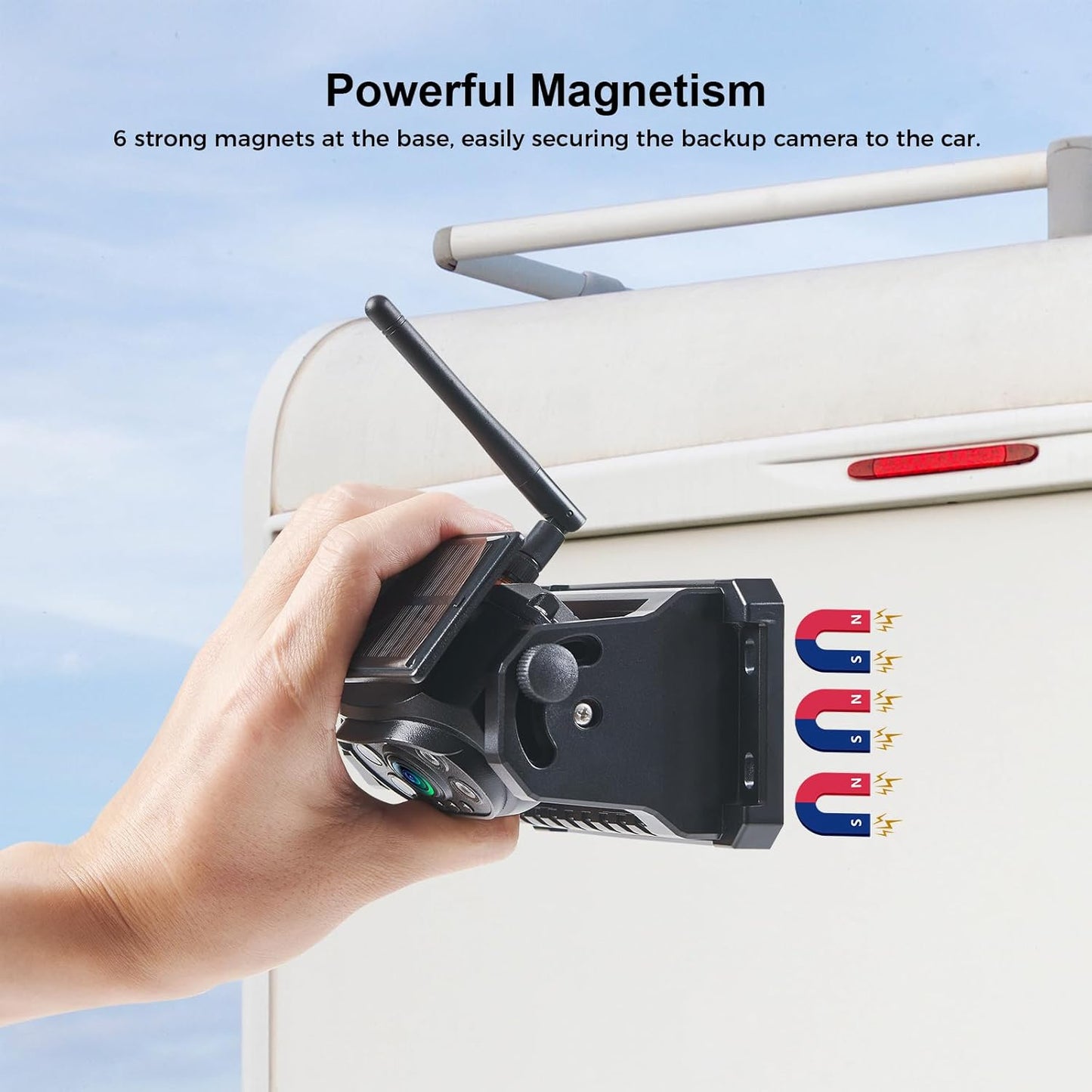 2 Magnetic Wireless Backup Camera with 7'' HD 1080P DVR Monitor System, 9600mAh Rechargeable Waterproof Dual Solar Reverse Camera for Hitch Towing Car Trailer Truck RV VN007