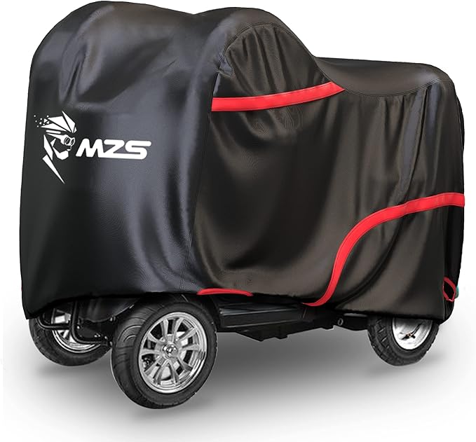 MZS Mobility Scooter Storage Cover, Outdoor Waterproof Protection Electric Scooter Cover Accessories fit up to 56 inch 3 or 4 Wheel Scooters - Vents Night Reflective Buckle Lock-Holes Bag