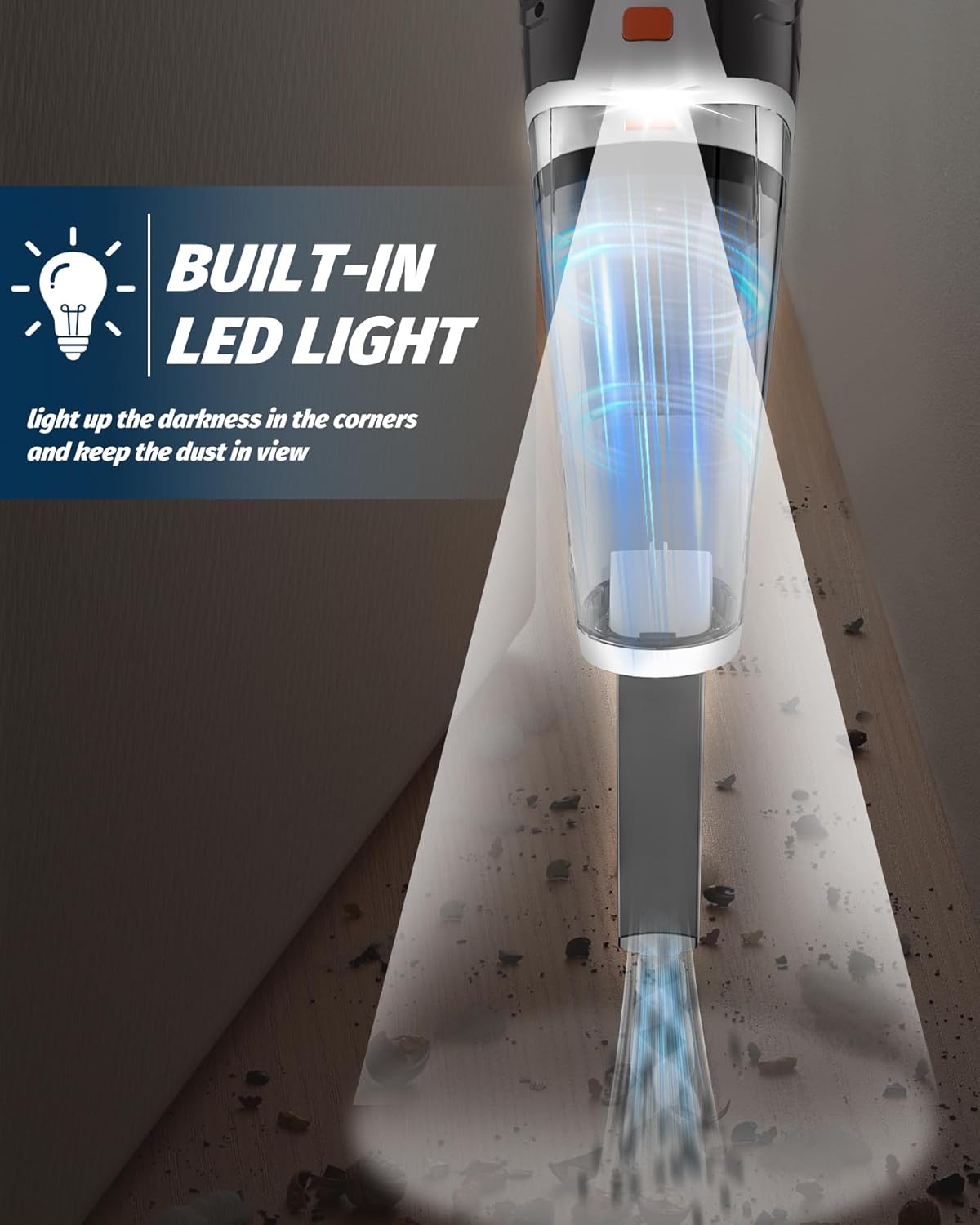 BRL Handheld Vacuum Cordless Car Vacuum Cleaner Rechargeable with LED, Hand Vacuum Lightweight, High Power Suction, Hand Held Vacuum Washable Filter and Multi-Nozzles for Car, Home Office, Pets