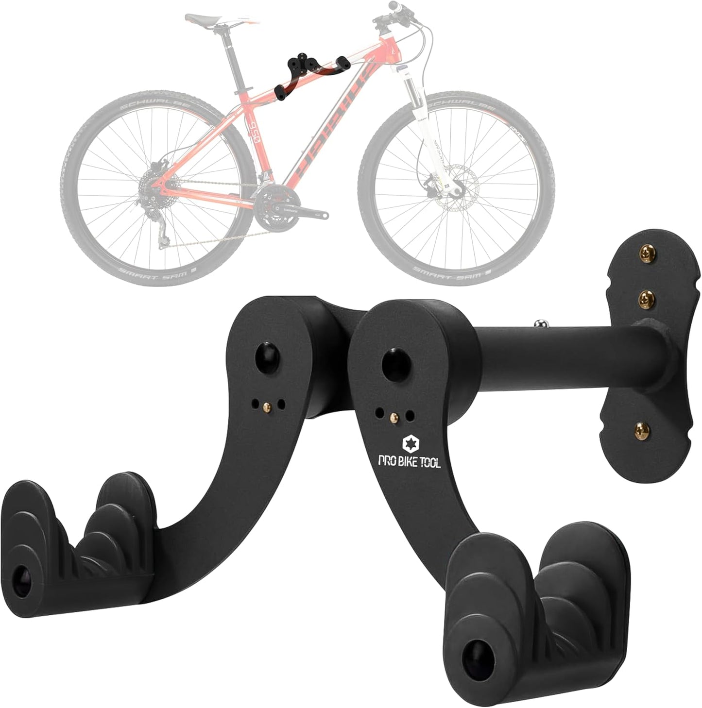 PRO BIKE TOOL Bike Rack Garage Wall Mount - Durable Alloy Bicycle Storage System with Adjustable Bike Hook Hanger for Indoor Use - Ideal for Road, MTB, and Hybrid Bikes - Holds Up to 48.5 lbs, Black