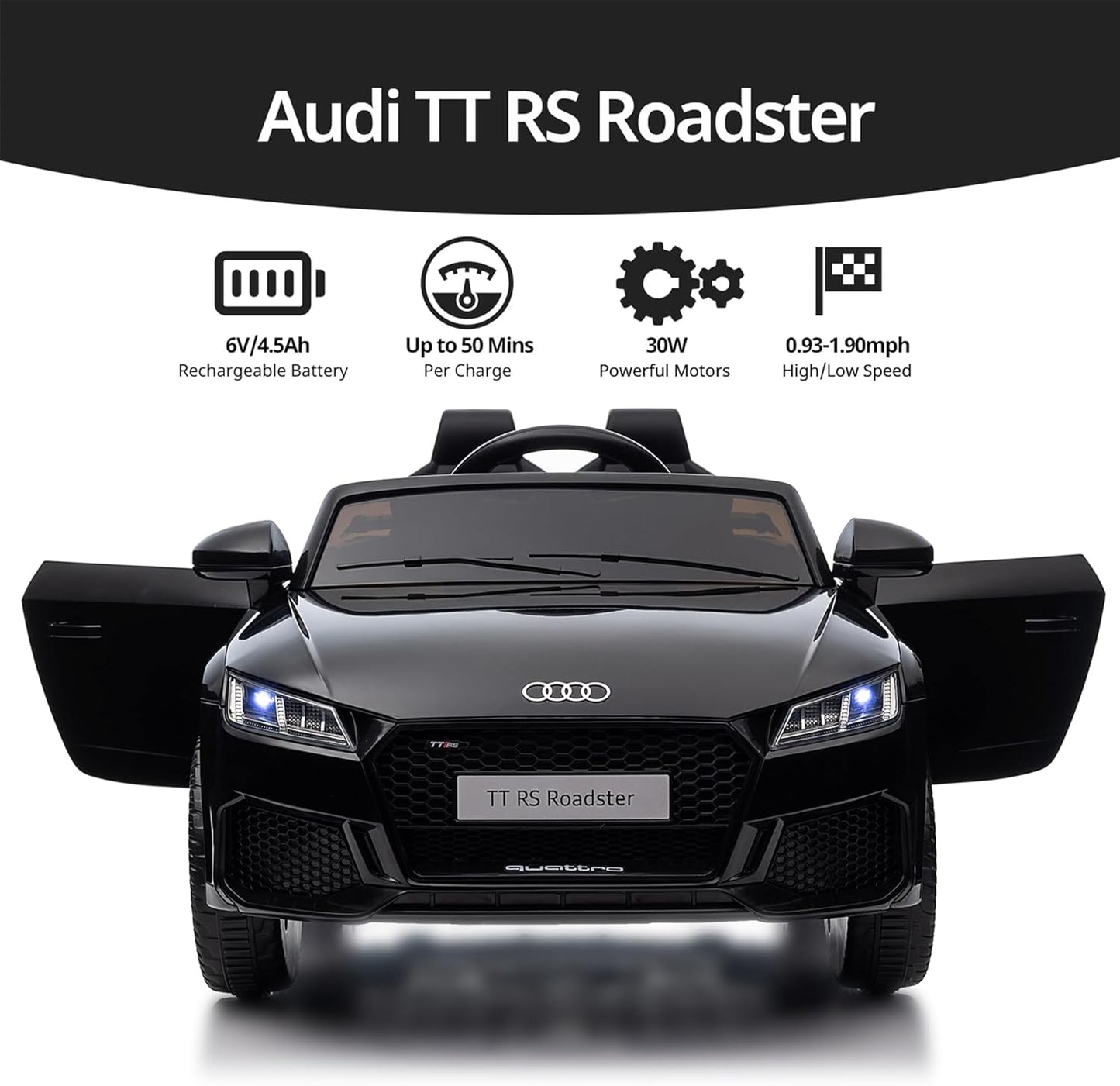 Electric Car for Kids, Licensed Audi 6V Kids Ride on Car Toy for Toddlers with Remote - Black