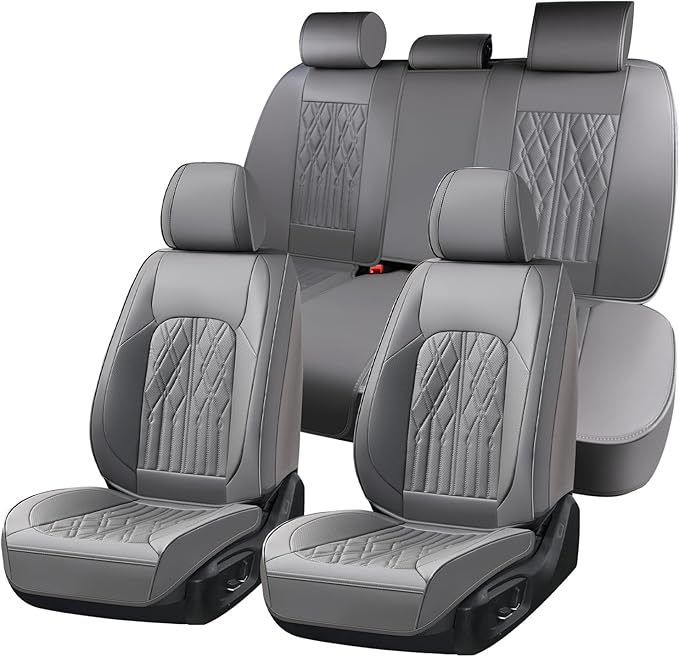 Huidasource Leather Seat Covers Full Set, Waterproof Truck Seat Cover for Sedan SUV Pickup Truck, Universal Fit for BMW for Buick for Subaru for Lexus for Volvo(Full Set/Gray)