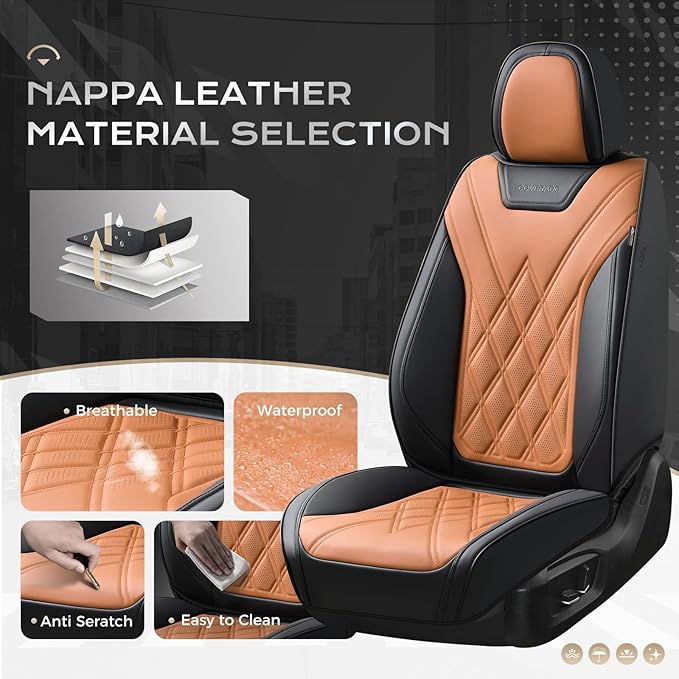 Coverado Car Seat Covers, Front Covers for Cars, Car Seat Cover Front Seats, Automotive Seat Cover, Waterproof, Leather Car Seat Cushion, Universal Interior Covers Seat Protectors for Most Cars