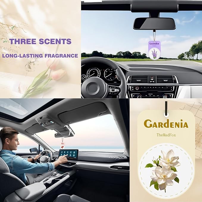12 Pcs Car Air Fresheners Hanging Paper Plants，Long-Lasting Freshener Scents Lavender Rose Gardenia，Decoration Decal Accessories For Home or Car