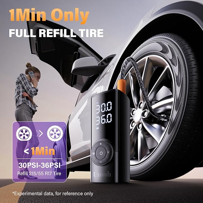 10000mha & 150 Psi Tire Inflator Portable Air Compressor - 12V Car Tire Air Pump Portable with Pressure Gauge - One Minute Fast Inflation, Ideal for Car, Motorcycle, Bicycle and More
