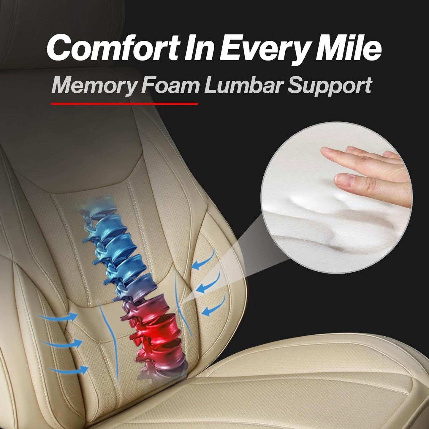 Coverland Custom Car Seat Covers Compatible with Ranger Super Cab, SuperCrew Cab - Premium Leather Non-Slip Memory Foam Waterproof Interior Protector Full Set-Beige [See Size Chart-Size X120]