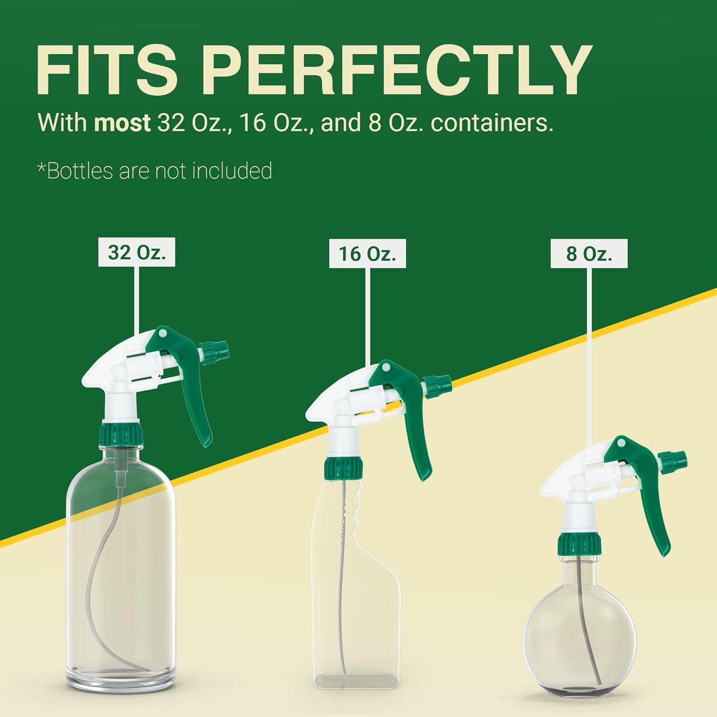 Spray Bottle Nozzle Replacement, Bottle Tops Only - Sprayer Nozzle Triggers for Heavy Duty, Commercial, Home Cleaning Solutions - Fits 8,16,24,32 oz Plastic & Glass Bottles, Green 13 pack