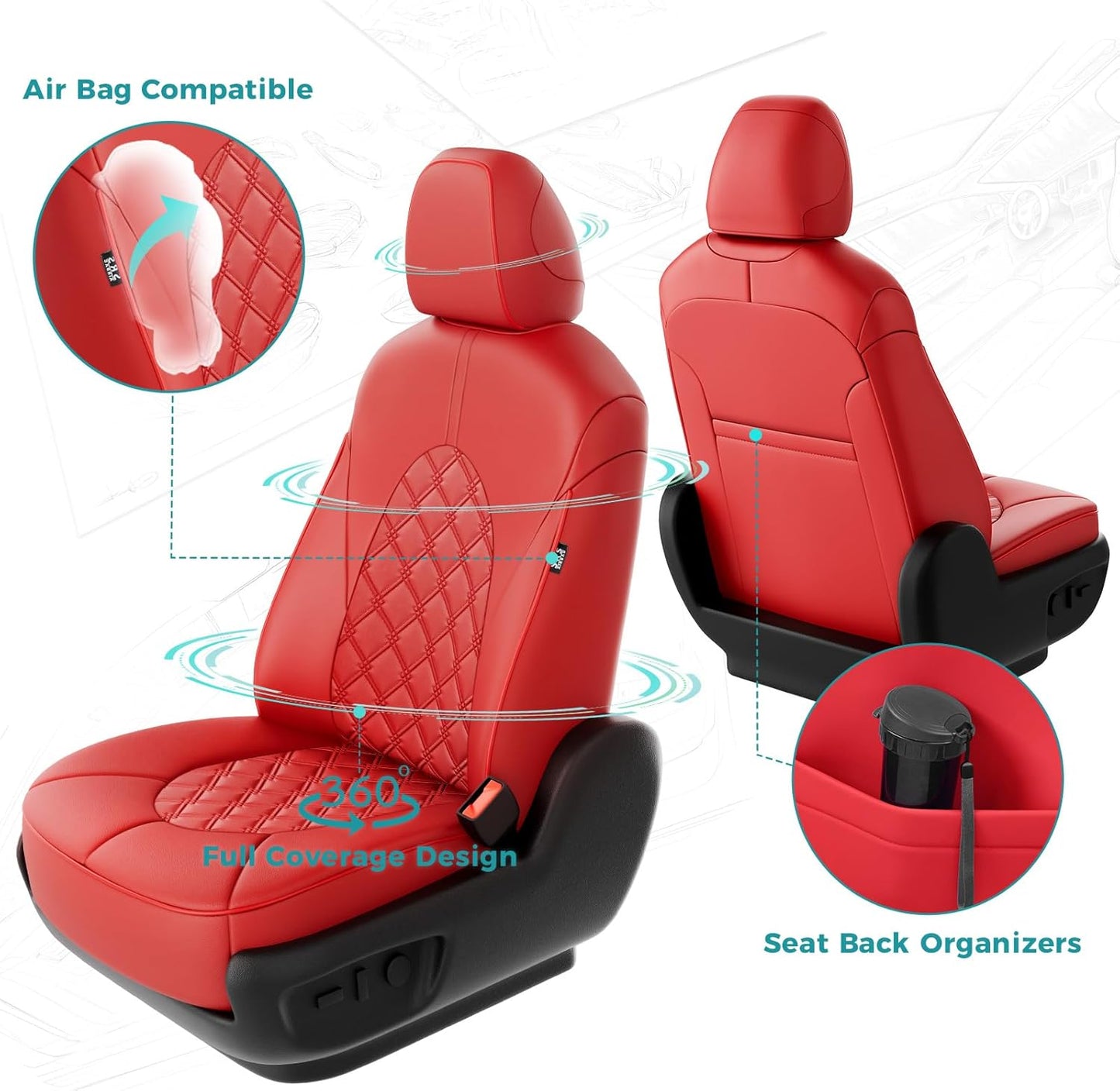 for Toyota Camry Seat Covers Hybrid XLE XSE 2018 2019 2020 2021 2022 2023 2024 - Custom Car Seat Cover Full Set, Waterproof Breathable Cushion Protector, Leather Seat Cover for Cars Red