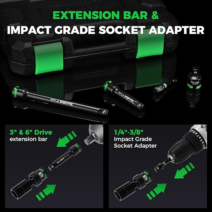 14 PCS 3/8" Drive Deep Universal Impact Socket Set, Swivel Socket Set, 10-19mm, Metric Socket Set with Flexible Wobble, Cr-Mo Steel, Includes Extension Bars and Adapter