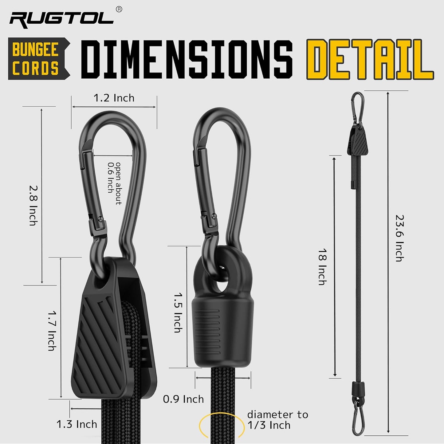 Upgraded Adjustable Bungee Cords with Hooks, 6 Pack Heavy Duty Outdoor Carabiner Bungee Cord, Black Super Elastic Bungee Straps Easily Adjust from 7" to 18", Great for Camping, Tarps, Bike Racks, Tent