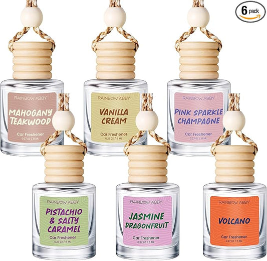 RAINBOW ABBY Car Air Freshener 6 Pack for Women - Cute Hanging Essential Oil Diffuser, Long-Lasting Fragrance Set, Unisex Vehicle Interior Scented Gift