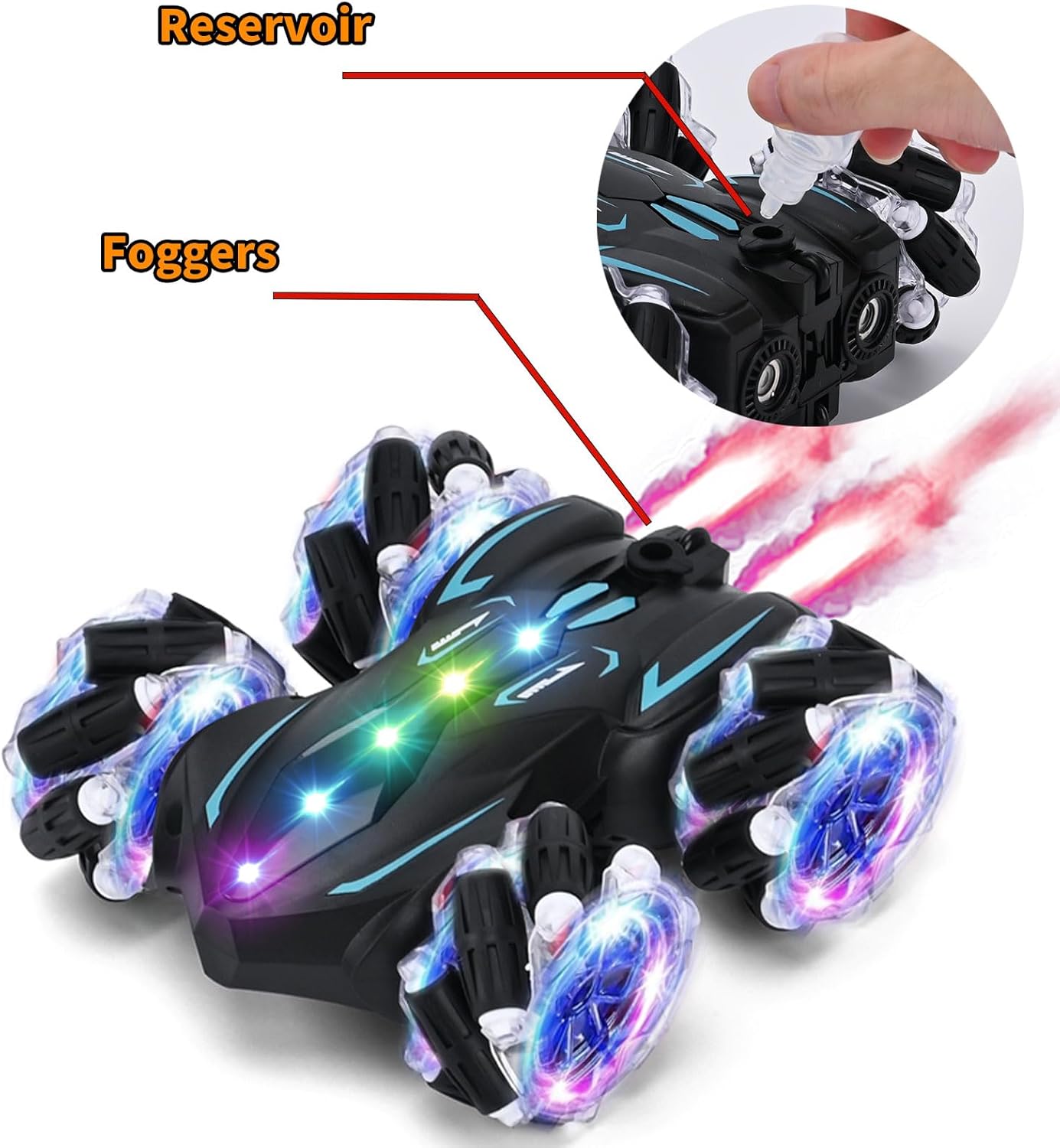 Upgraged Gesture Sensing RC Stunt Car with Lights & Music, Hand Gesture Remote Control car Toy with 360° Spins Gesture RC Spray Car Birthday Toys Gifts for 6 7 8 9 10 Year Old Boys