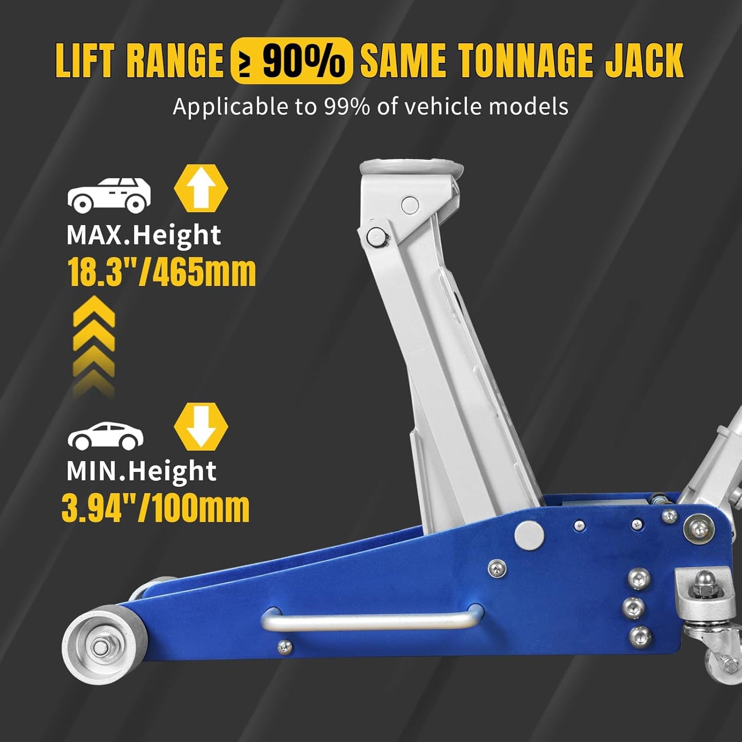 YELLOW JACKET Floor Jack 2.5 Ton Hydraulic Low Profile Aluminum and Steel Racing Car Jack with Fast Lifting Dual Pump, 5500 lbs Capacity