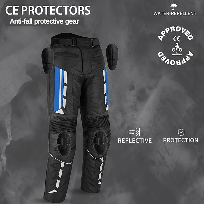 Men’s Waterproof Motorcycle Trousers – 600D Cordura Biker Pants with CE Armour, Thermal Lining & Reflective Panels