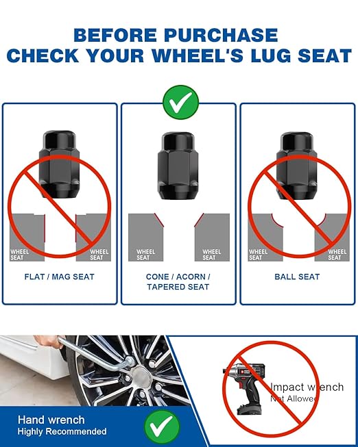 GAsupply 1/2 x 20 Black Lug Nuts, 1/2''-20 Closed End Bulge Acorn Lug Nut Set 1.38" 35mm Tall 3/4" 19mm Hex Conical Seat 60 Degree, 20pcs