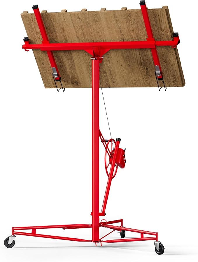 16FT Drywall Lift Sheetrock Lift, Drywall Lift Panel Hoist with Telescopic Arm, 150LBS Capacity, Drywall Jack Lift for Home Improvement Classic, 4'x16' Panel Size, Bright Red, Steel