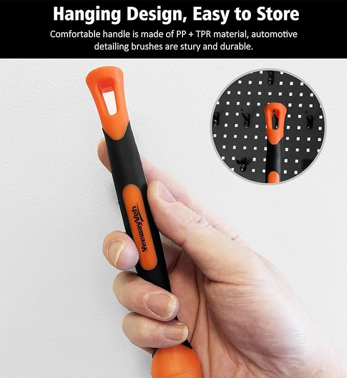 YeewayVeh 3pcs Car Detailing Brush Set, Boar Hair, Soft & Sharpened Bristles, Elbow Connection, Orange