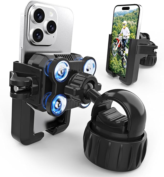 Motorcycle Phone Mount with Vibration Dampener - [No Block Camera] [1s Lock] Bike Phone Holder for 4.7"- 7" Cellphones - 2025 Powersports Electrical Device Mounts, Handlebar Holder for Scooter ATV