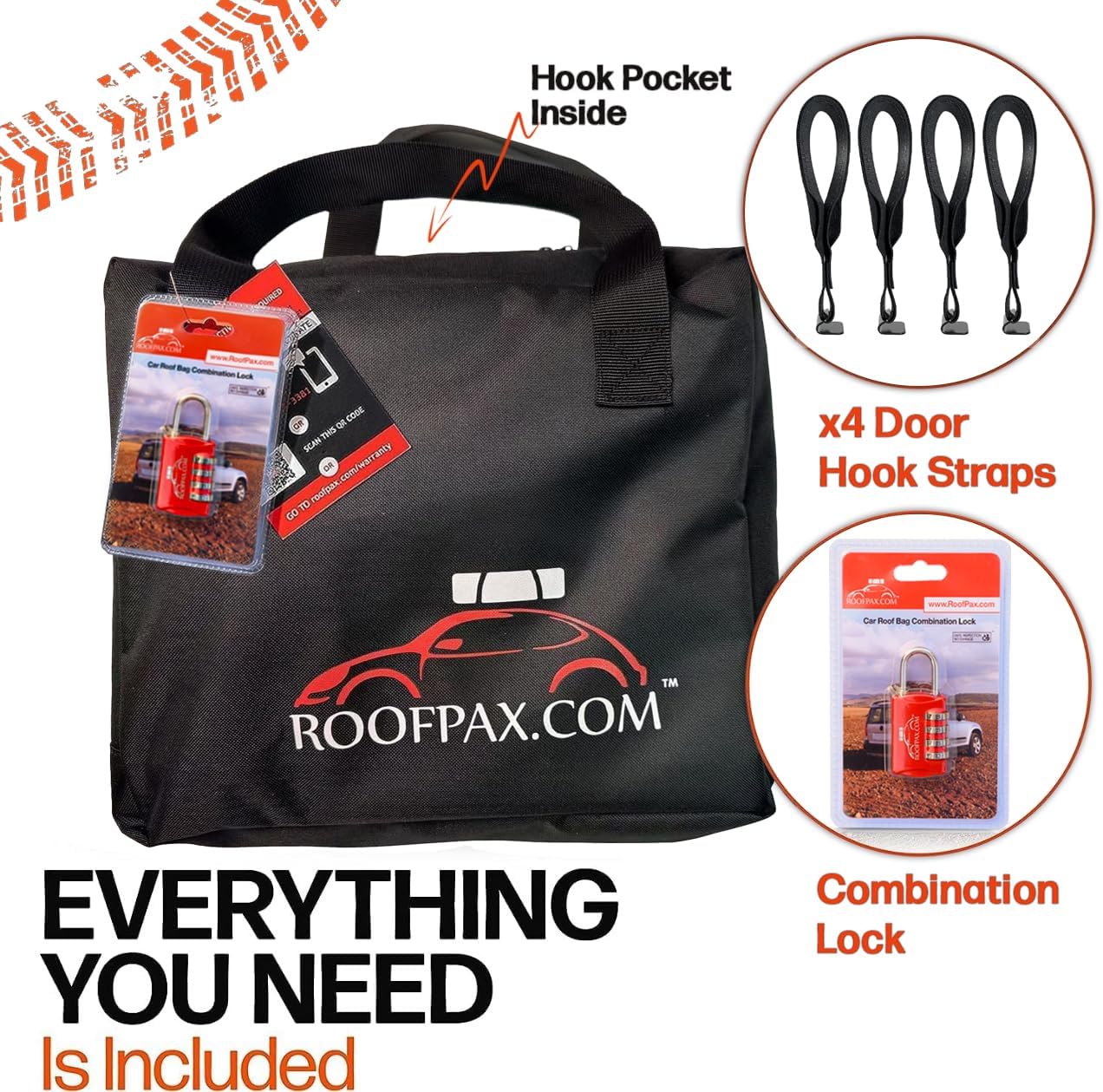 RoofPax Waterproof 19 Cubic Feet Rooftop Cargo Carrier Bag – Heavy Duty Car Roof Storage with Double Zipper & Tie Down Straps – Fits Cars with or Without Roof Rack