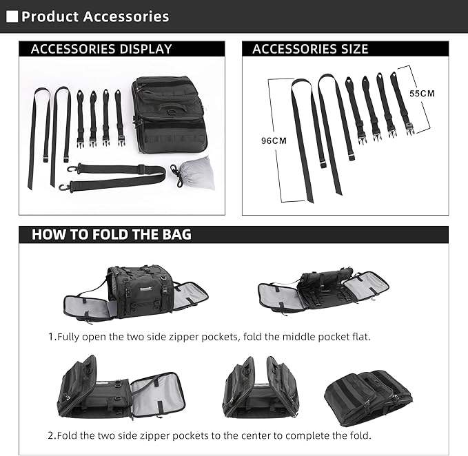 Rhinowalk Motorcycle Saddle Bag Motorbike Rear Seat Bag Waterproof Expandable 60L to 80L Large Pannier Luggage for Touring and Street Powersports (80L, Black)